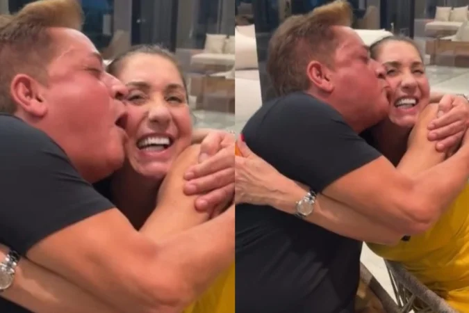 Esposa de Leonardo grava cantor beijando mãe de Virginia em encontro